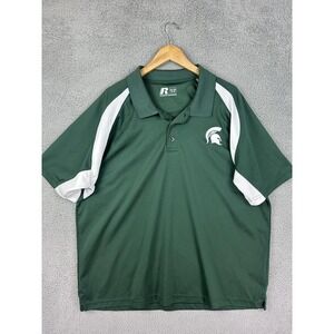 Michigan State Spartans Shirt Mens 2XL Green NCAA Football Polo Short Sleeve Men